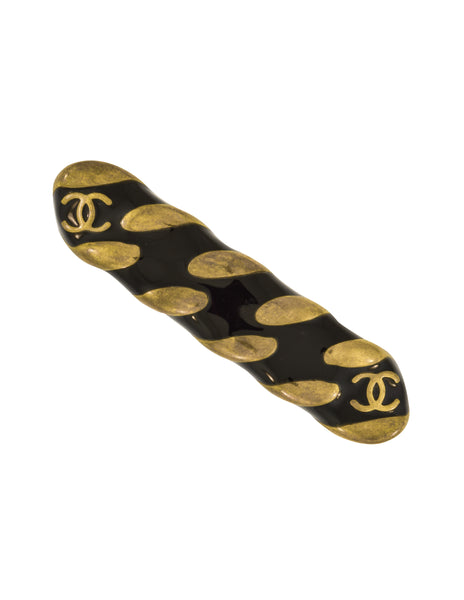 Chanel Vintage AW 1997 Black Enamel and Brass Chain Hair Clip Barrette