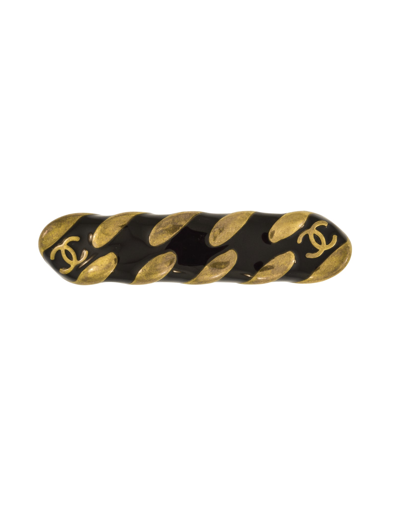 Chanel Vintage AW 1997 Black Enamel and Brass Chain Hair Clip Barrette