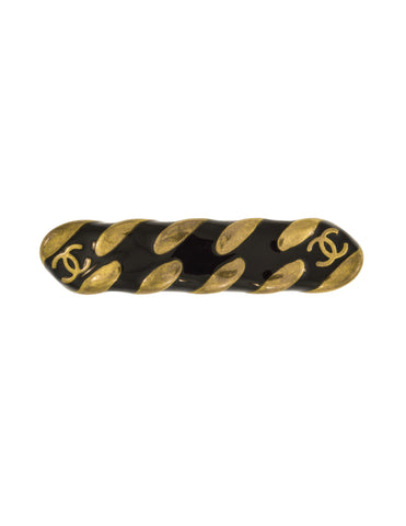 Chanel Vintage AW 1997 Black Enamel and Brass Chain Hair Clip Barrette