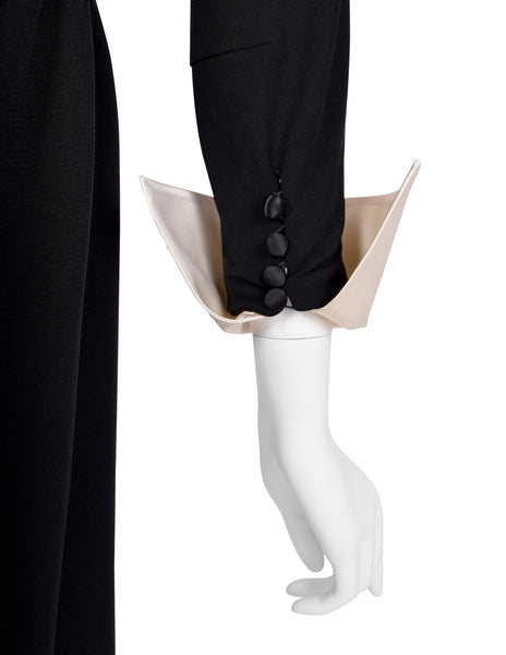 Chanel Vintage AW 1991 Black Wool and Silk Dress with Ivory Silk Collar and Cuffs