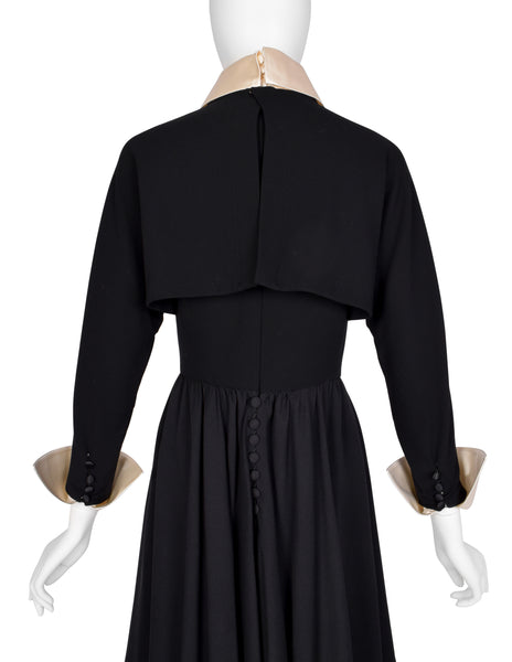 Chanel Vintage AW 1991 Black Wool and Silk Dress with Ivory Silk Collar and Cuffs