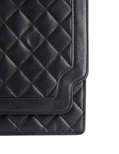 Chanel Vintage c. 1989-1991 Black Matelasse Lambskin Leather Clutch Bag