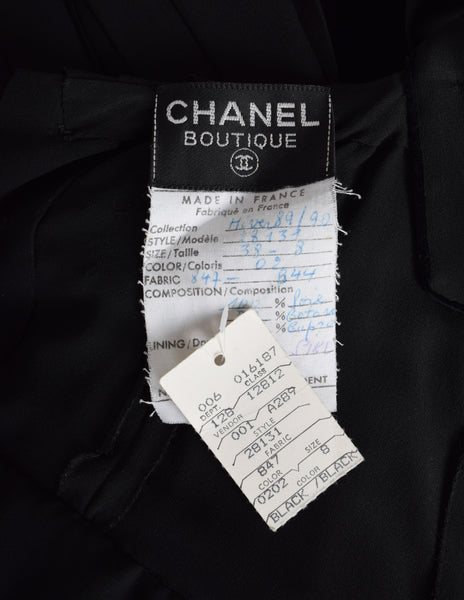 Chanel Vintage AW 1989 Black Pleated Silk and Velvet Gown with Matching Shawl
