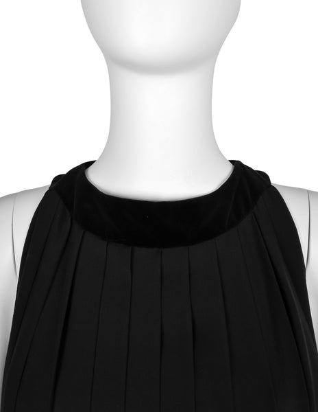 Chanel Vintage AW 1989 Black Pleated Silk and Velvet Gown with Matching Shawl