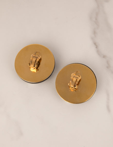 Chanel Vintage SS 1987 Pearl Adorned Black Disc Earrings