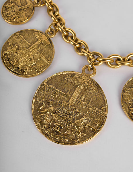 Chanel Vintage 1980s Brassy Gold Multi Medallion Chain Necklace