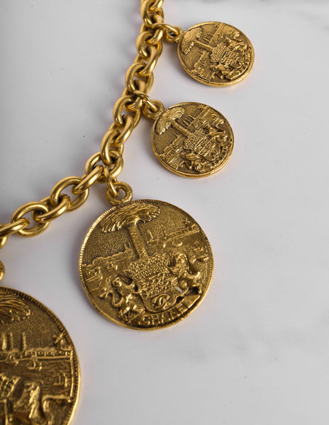 Chanel Vintage 1980s Brassy Gold Multi Medallion Chain Necklace