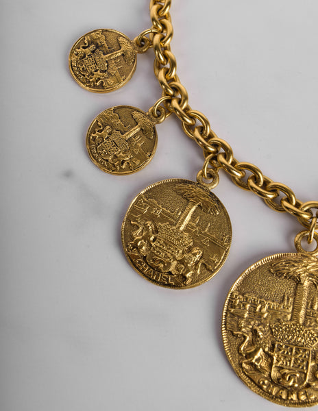 Chanel Vintage 1980s Brassy Gold Multi Medallion Chain Necklace