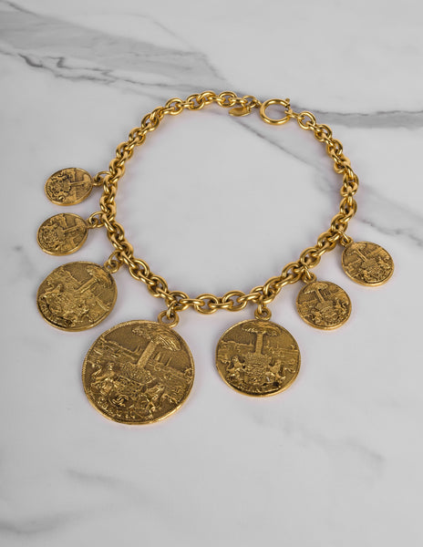 Chanel Vintage 1980s Brassy Gold Multi Medallion Chain Necklace