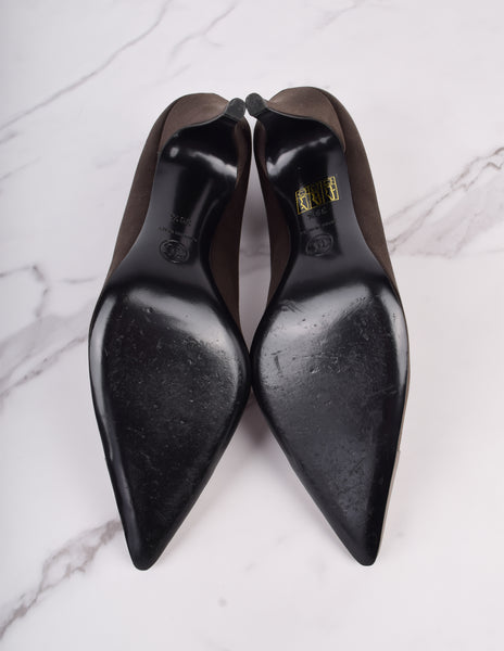 Chanel Vintage AW 2004 Deepest Brown Satin and Bronze Leather Cap Toe Pumps