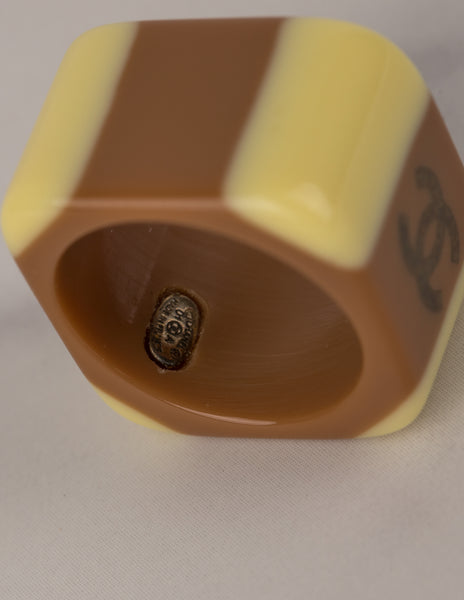 Chanel Vintage AW 2001 Butterscotch Colorblock CC Logo Ring