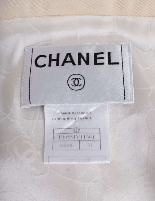 Chanel Vintage SS 2002 Cream Wool Black Silk Cropped Jacket