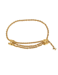 Chanel Vintage Golden Quilted CC Logo Triple Row Chain Belt