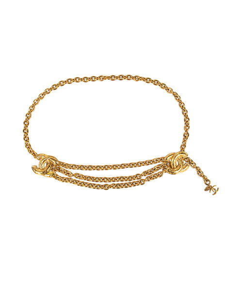 Chanel Vintage Golden Quilted CC Logo Triple Row Chain Belt