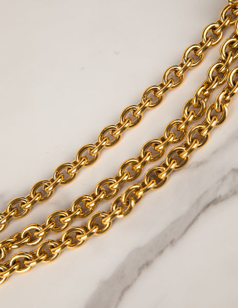 Chanel Vintage Golden Quilted CC Logo Triple Row Chain Belt