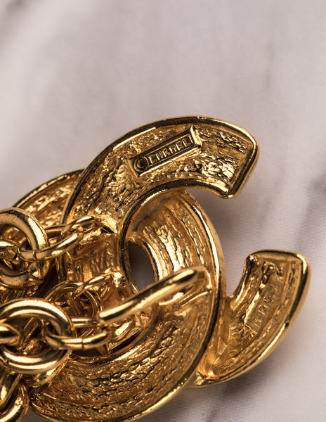 Chanel Vintage Golden Quilted CC Logo Triple Row Chain Belt