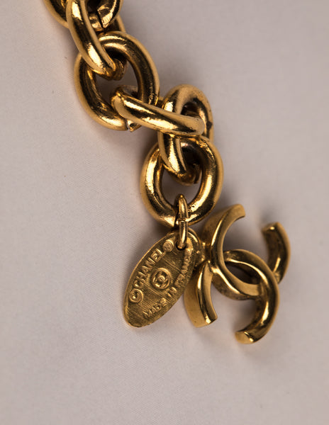 Chanel Vintage Golden Quilted CC Logo Triple Row Chain Belt