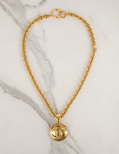 Chanel Vintage SS 1994 Gold Plated CC Logo Pendant Chain Necklace