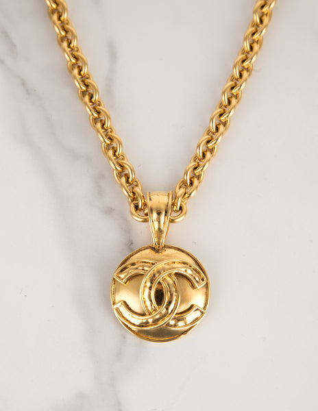 Chanel Vintage SS 1994 Gold Plated CC Logo Pendant Chain Necklace