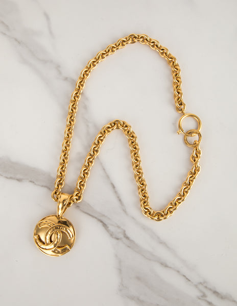 Chanel Vintage SS 1994 Gold Plated CC Logo Pendant Chain Necklace