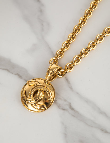 Chanel Vintage SS 1994 Gold Plated CC Logo Pendant Chain Necklace