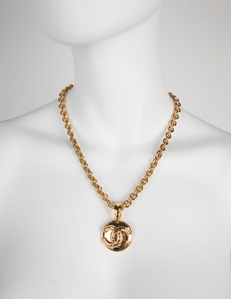 Chanel Vintage SS 1994 Gold Plated CC Logo Pendant Chain Necklace