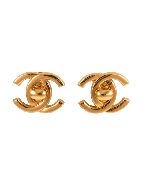 Chanel Vintage SS 1997 Iconic Golden CC Logo Turnlock Earrings