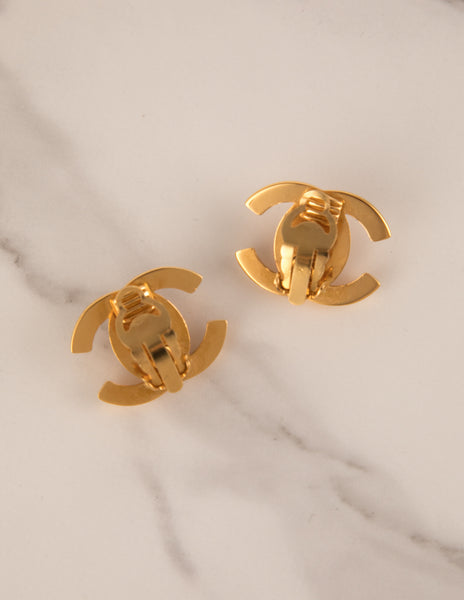 Chanel Vintage SS 1997 Iconic Golden CC Logo Turnlock Earrings