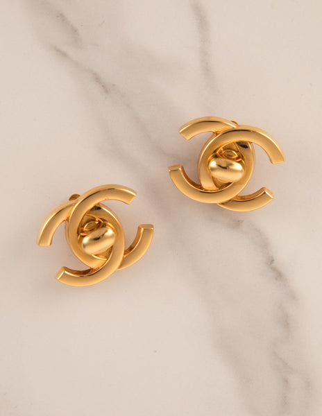 Chanel Vintage SS 1997 Iconic Golden CC Logo Turnlock Earrings