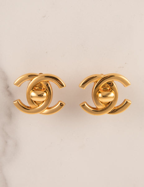 Chanel Vintage SS 1997 Iconic Golden CC Logo Turnlock Earrings