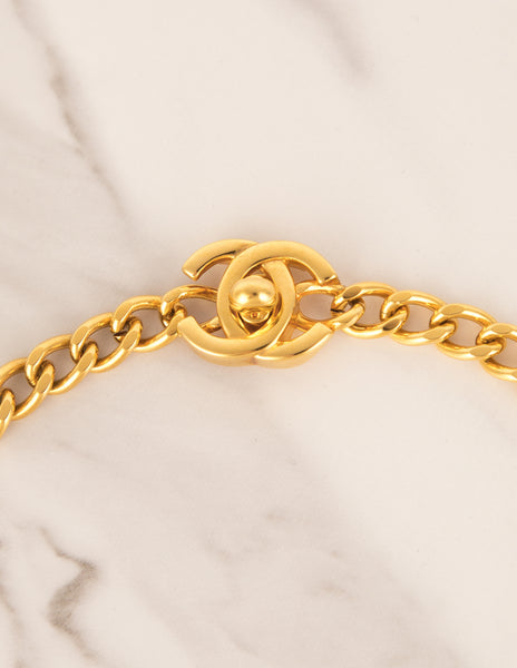 Chanel Vintage SS 1996 Iconic Golden CC Logo Turnlock Pendant Necklace