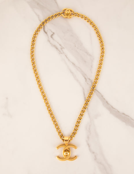 Chanel Vintage SS 1996 Iconic Golden CC Logo Turnlock Pendant Necklace