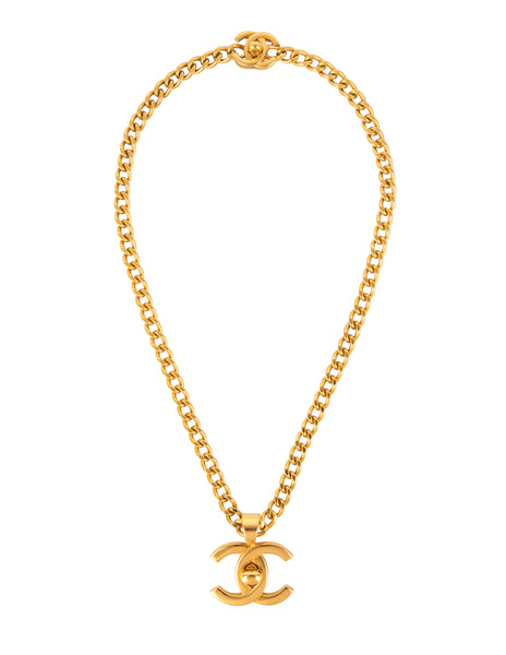 Chanel Vintage SS 1996 Iconic Golden CC Logo Turnlock Pendant Necklace