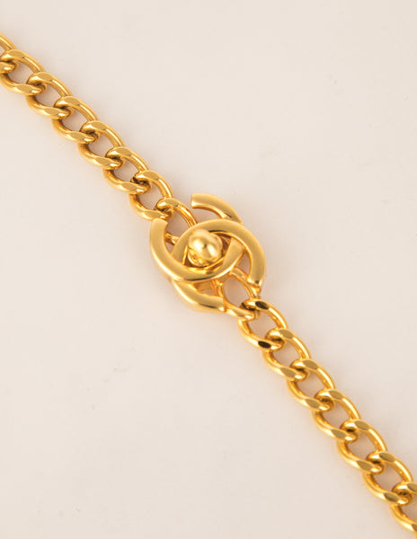 Chanel Vintage SS 1996 Iconic Golden CC Logo Turnlock Pendant Necklace