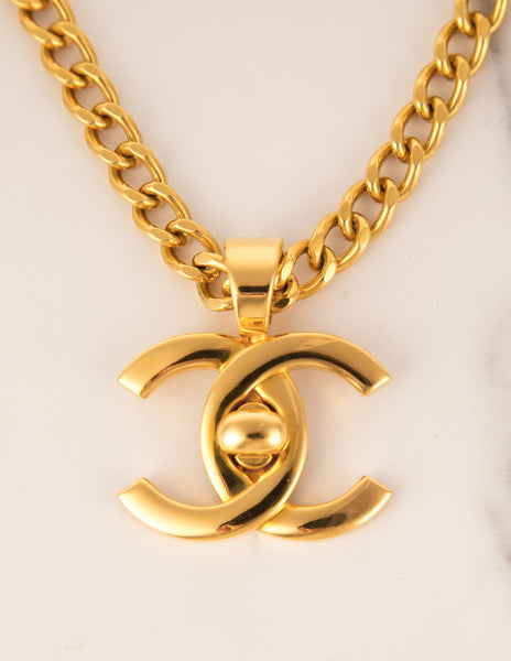 Chanel Vintage SS 1996 Iconic Golden CC Logo Turnlock Pendant Necklace