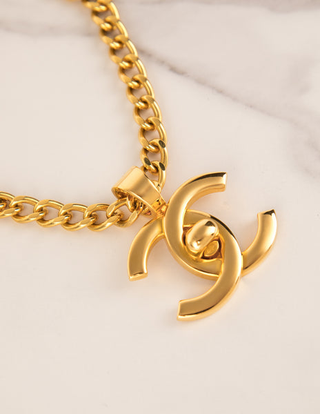 Chanel Vintage SS 1996 Iconic Golden CC Logo Turnlock Pendant Necklace