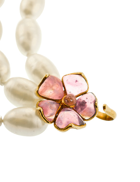 Chanel Vintage SS 1996 Gripoix Flower and Baroque Pearl Three Row Bracelet