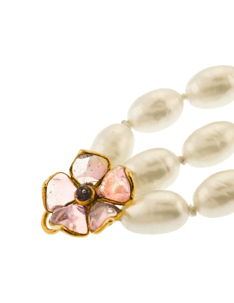 Chanel Vintage SS 1996 Gripoix Flower and Baroque Pearl Three Row Bracelet