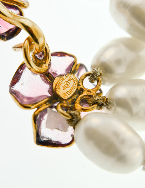 Chanel Vintage SS 1996 Gripoix Flower and Baroque Pearl Three Row Bracelet