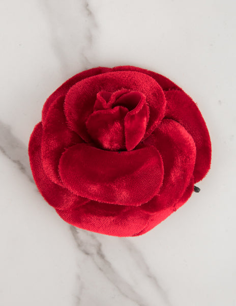 Chanel Vintage AW 1998 Red Velvet Camellia Flower Pin
