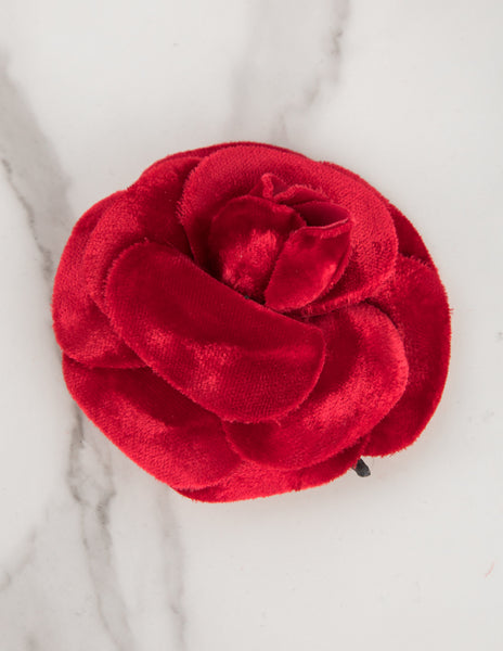 Chanel Vintage AW 1998 Red Velvet Camellia Flower Pin