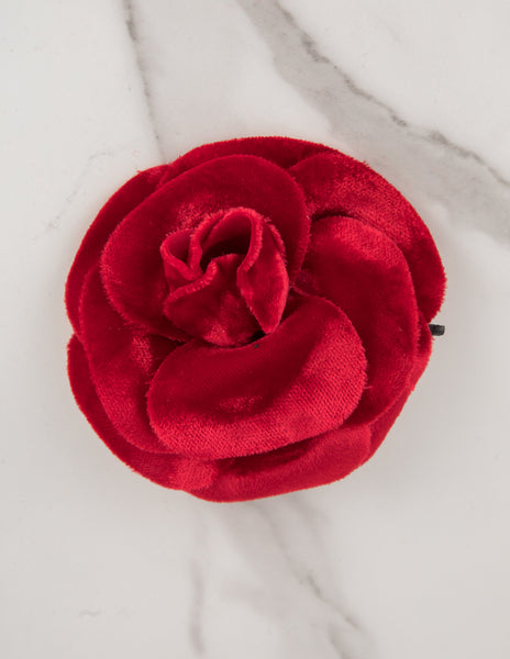 Chanel Vintage AW 1998 Red Velvet Camellia Flower Pin