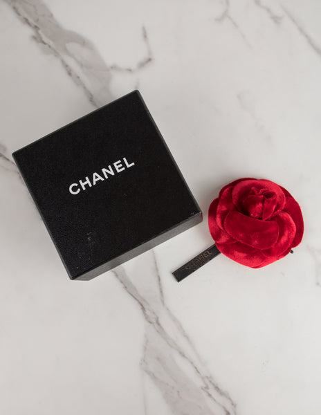 Chanel Vintage AW 1998 Red Velvet Camellia Flower Pin