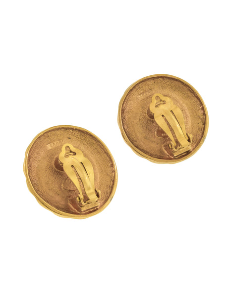 Chanel Vintage 1980s Large Golden Weave Frame Pearl Earrings