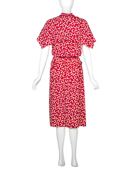 Chloe by Karl Lagerfeld Vintage SS 1984 Red and Cream Floral Silk Dress
