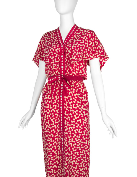 Chloe by Karl Lagerfeld Vintage SS 1984 Red and Cream Floral Silk Dress
