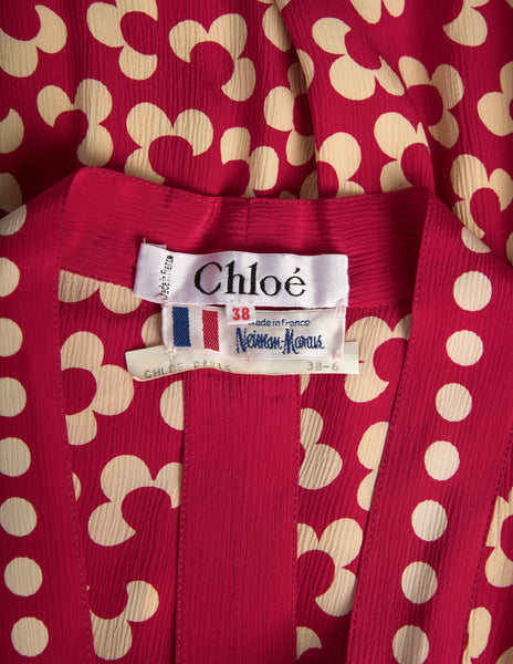 Chloe by Karl Lagerfeld Vintage SS 1984 Red and Cream Floral Silk Dress
