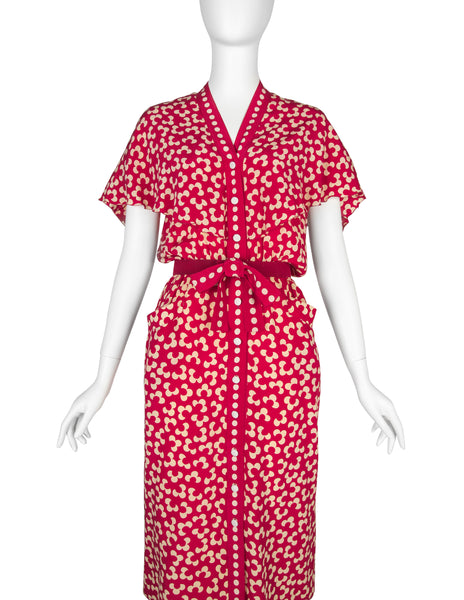 Chloe by Karl Lagerfeld Vintage SS 1984 Red and Cream Floral Silk Dress
