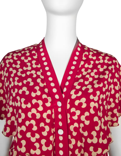 Chloe by Karl Lagerfeld Vintage SS 1984 Red and Cream Floral Silk Dress