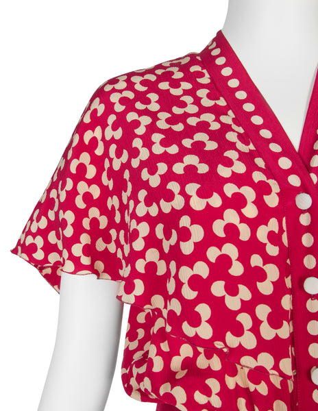 Chloe by Karl Lagerfeld Vintage SS 1984 Red and Cream Floral Silk Dress